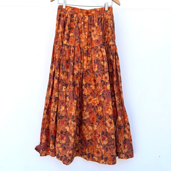 Auguste The Label Caramel Floral Tiered Maxi Skirt Size 6 Orange Fall Autumn - Picture 2 of 8